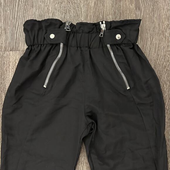 EUC RtA Leon Black Paperbag Waist Zip Ankle Pants S Small Jogger Trousers Silver - Picture 4 of 16